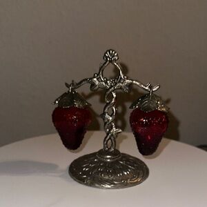 Vintage Glass Silver Strawberry Salt and Pepper Shakers